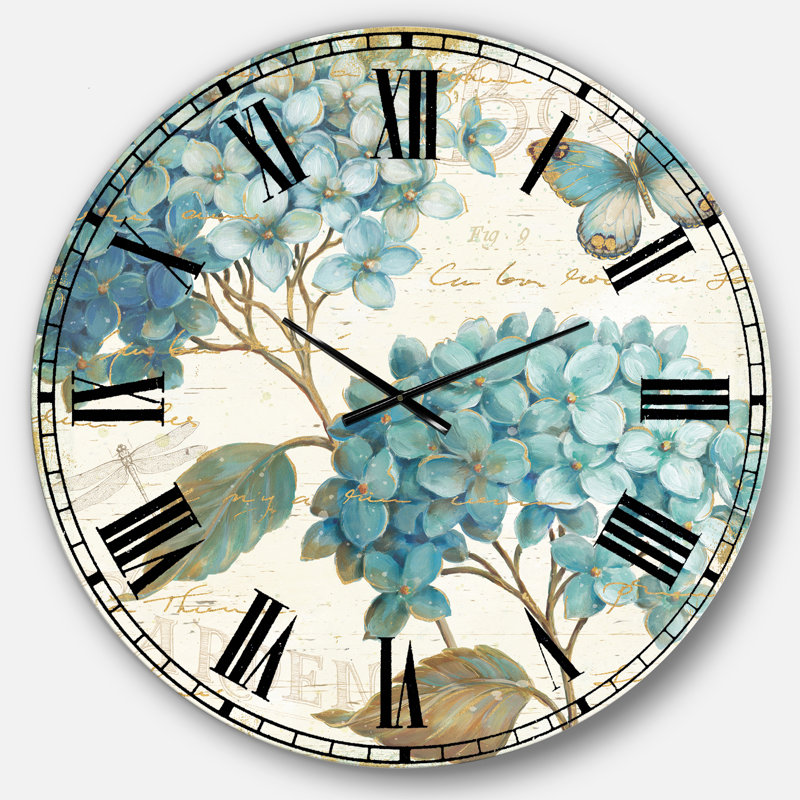 Butterfly Blue Garden I - Horloge murale traditionnelle, Surdimensionné