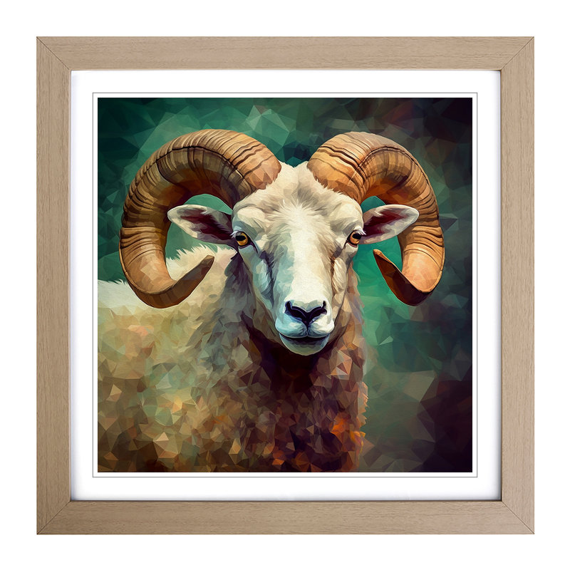 Ram Sheep Precisionism - Single Picture Frame Print on Wood, Oak