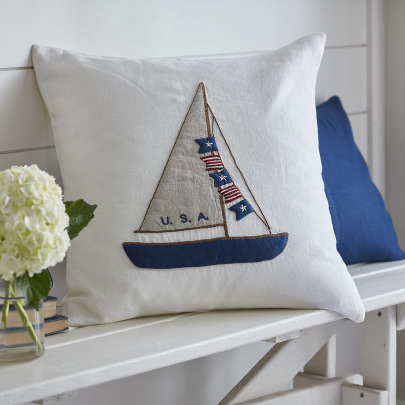 American Sailboat Linen Pillow, Cream