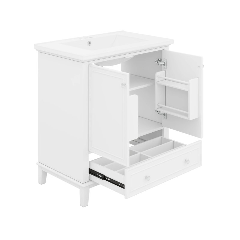 Meuble-lavabo de 30 po avec lavabo simple, armoire encastrée et tiroir, Blanc