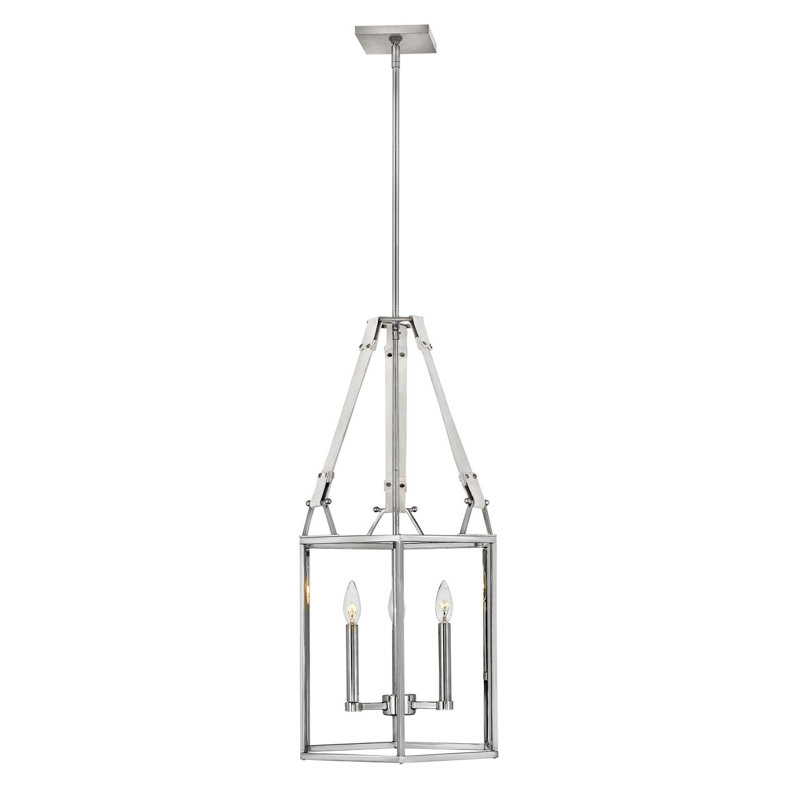 Monroe 3 - Light Lantern Rectangle Chandelier, Polished Nickel