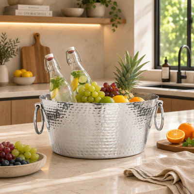 Insulated Hammered Stainless Steel Beverage Tub & Ice Bucket, 12QT
