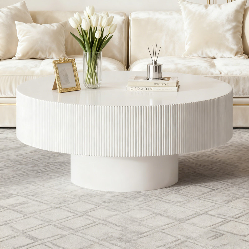 Table basse ronde avec plateau épais, Blanc