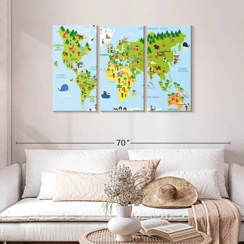 Caricature d'Aliaz sur la carte du monde, H 28 po x l 45 po