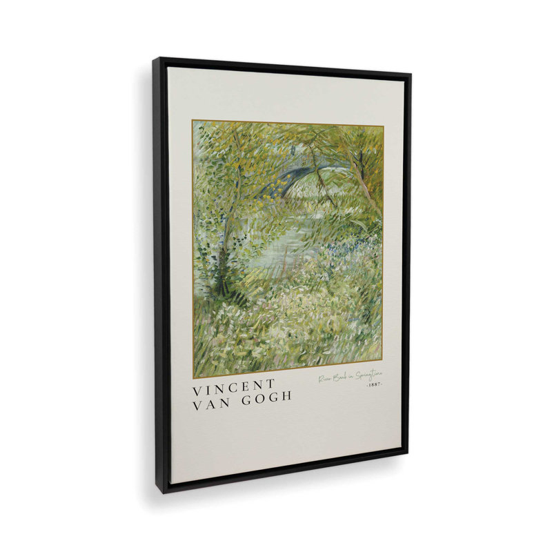 Van Gogh's River Bank au printemps v3, Cadre flottant noir satiné, H 18,75 po x l 12,75 po