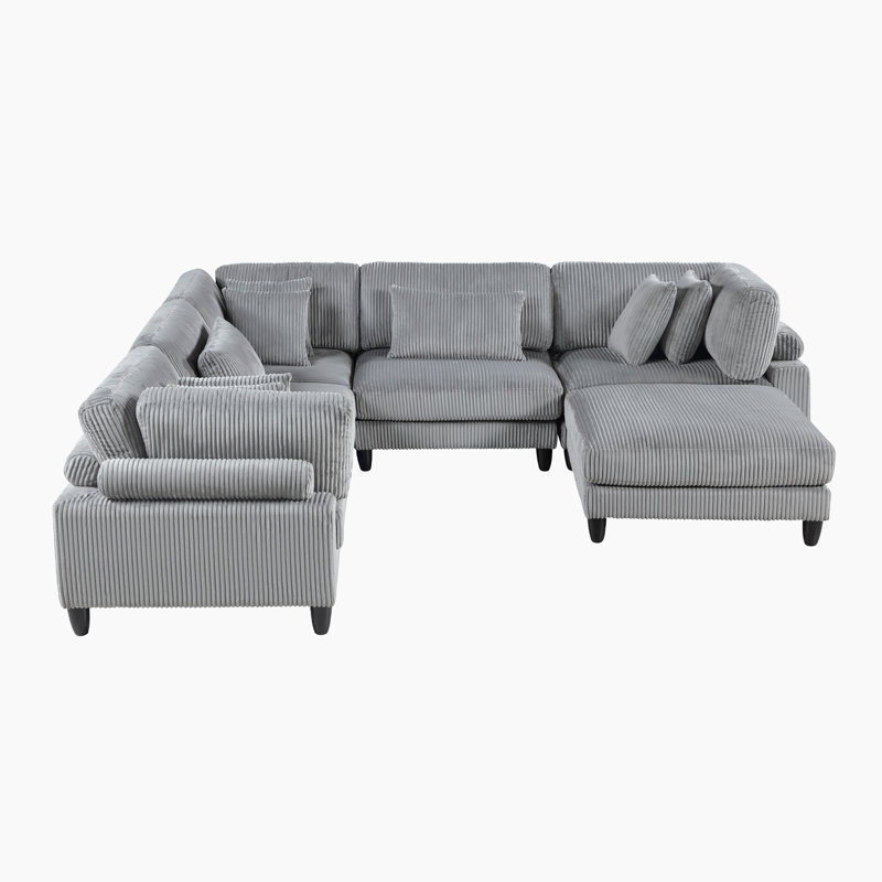 Canapé modulaire en velours côtelé 6 pièces 120 po Loowit, Velours côtelé gris
