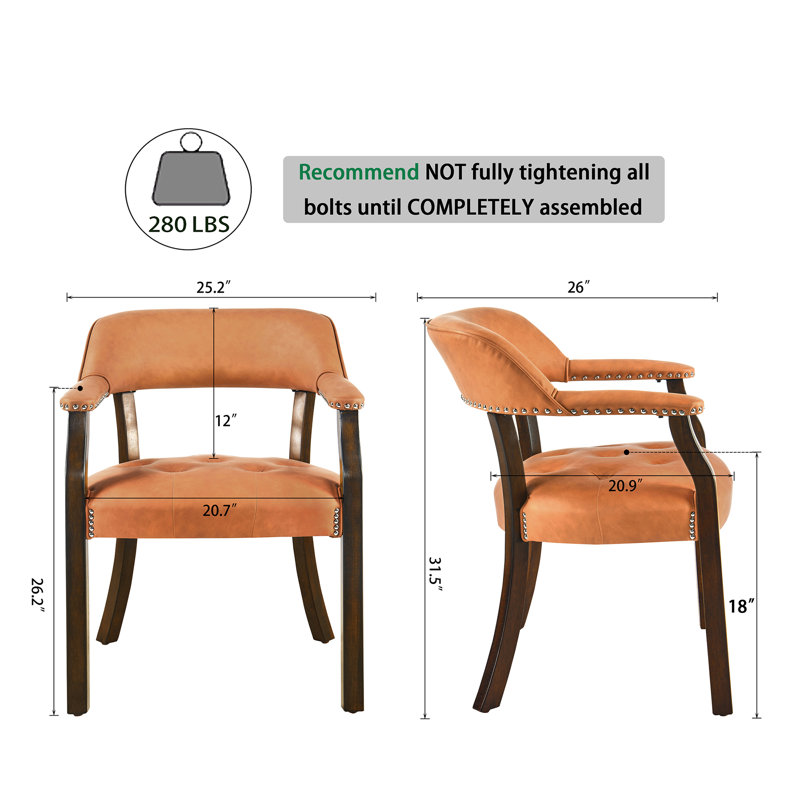 LUMERA Collection Tufted Arm Dining Chair Orange, Orange, Walnut