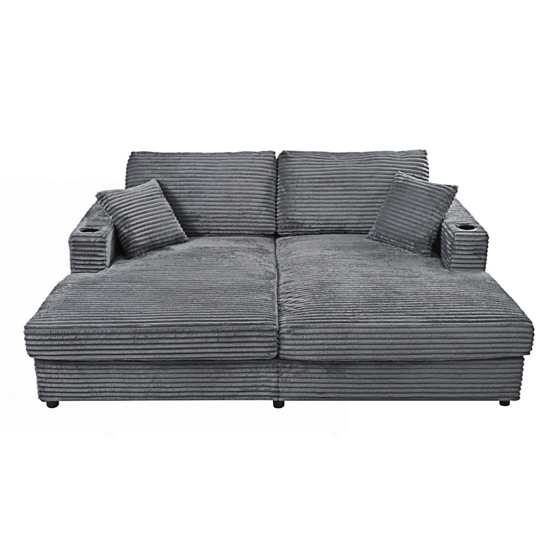 Causeuse surdimensionnée, méridienne, canapé-lit modulaire avec deux ports USB, Gris foncé