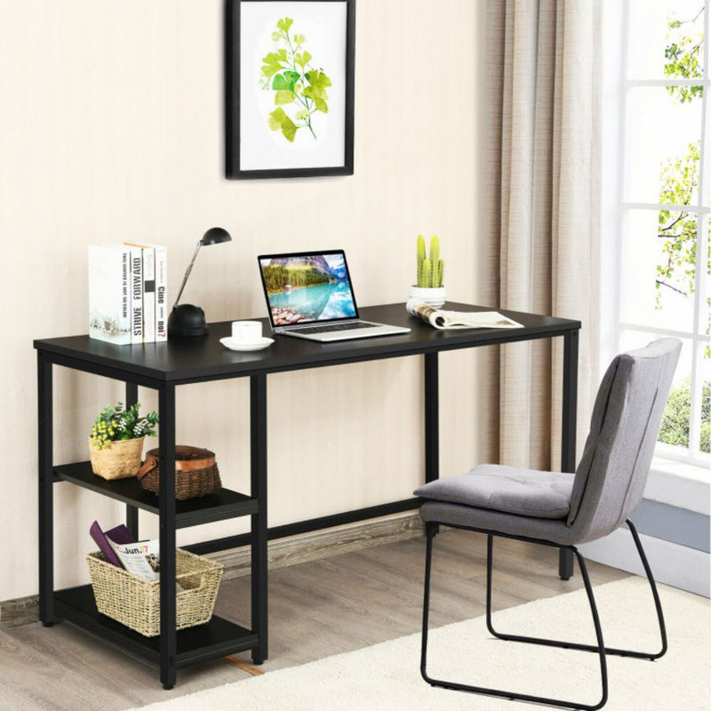 Computer Desk Office Study Table Workstation Home With Adjustable Shelf, Black, 29.5" H x 55" W x 24" D