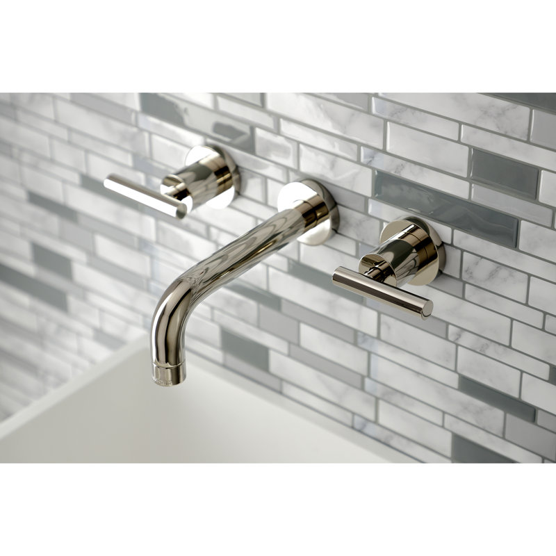 Kingston Brass Manhattan Two-Handle 3-Hole Wall Mount Bathroom Faucet, Polished Nickel