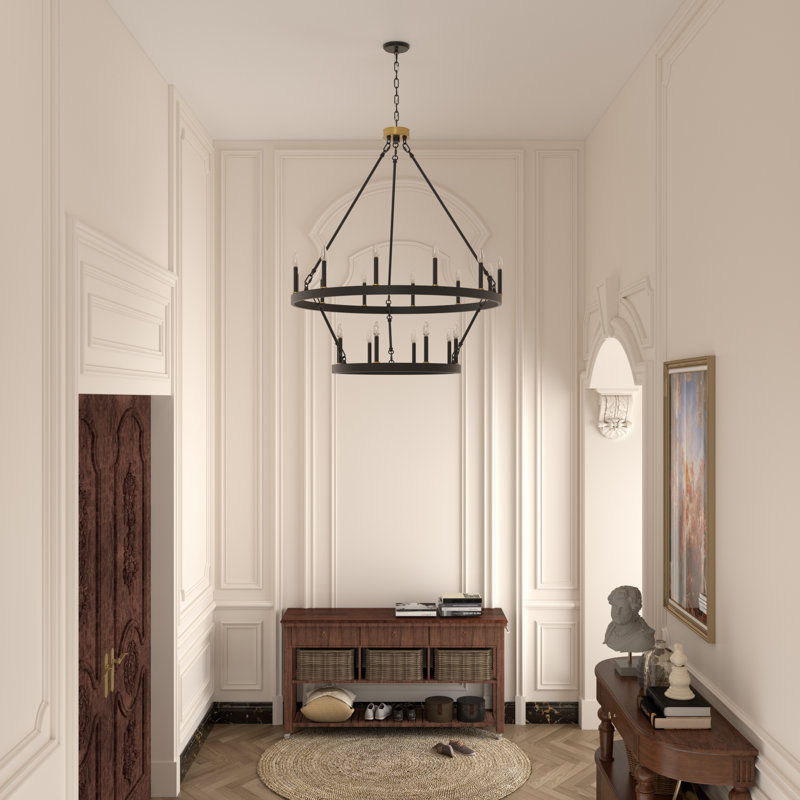 Adriana 20 - Light Steel Dimmable Wagon Wheel Chandelier, Aged Zinc/Brass