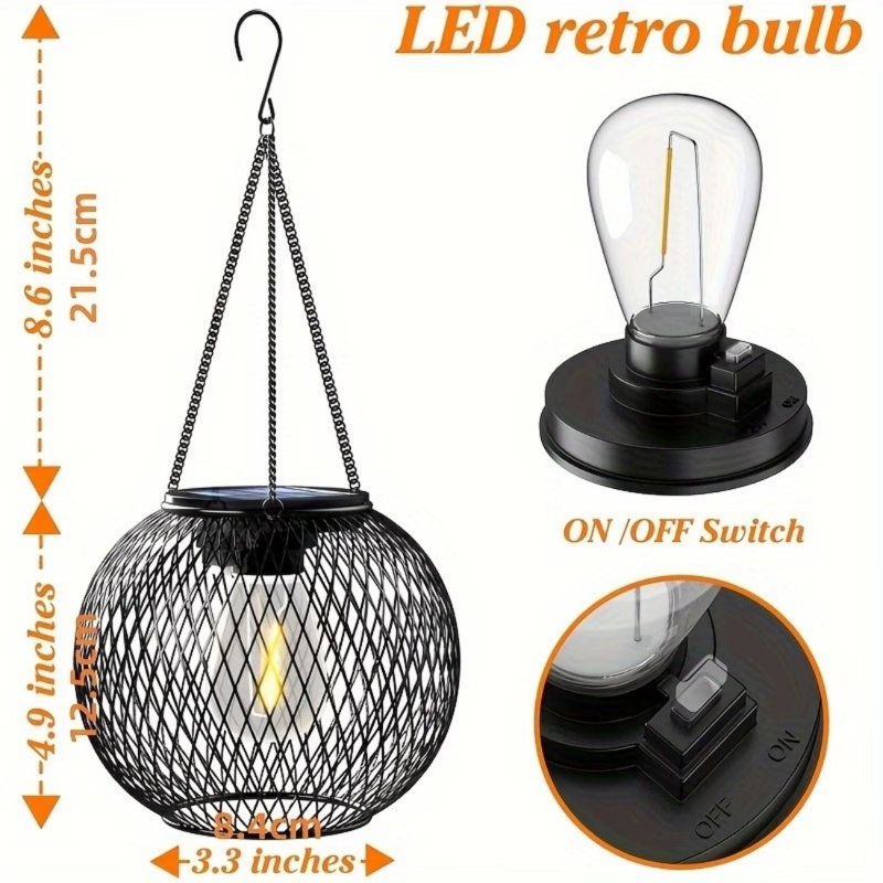 Ensemble de 4 lanternes solaires imperméables d'extérieur, lampes suspendues solaires en métal améliorées avec crochets et marche / arrêt automatique, éclairage de lanterne suspendue d'extérieur plus lumineux pour la décoration du sentier de jardin de porche