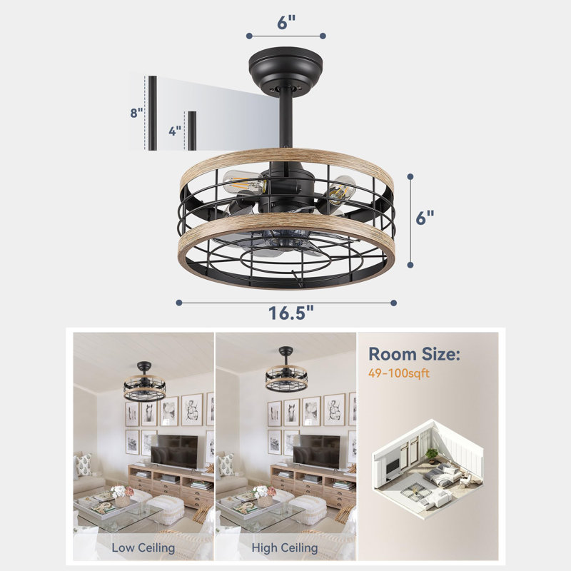 Ventilateurs de plafond 16,5 pouces avec lumières et télécommande Fandelier, 16,5 po de largeur, Naturel