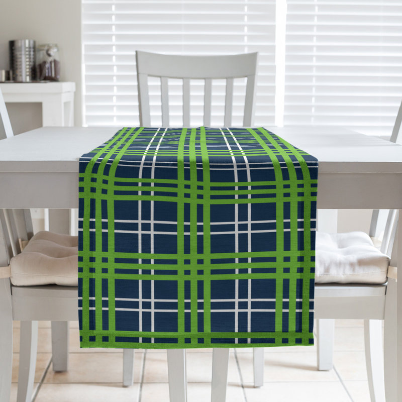 Paid Polyester Table Runner, 90" L x 16" W, College Navy/White/Action Green