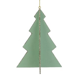 5.25" 3D Tree With Silver Glitter Wooden Christmas Ornament