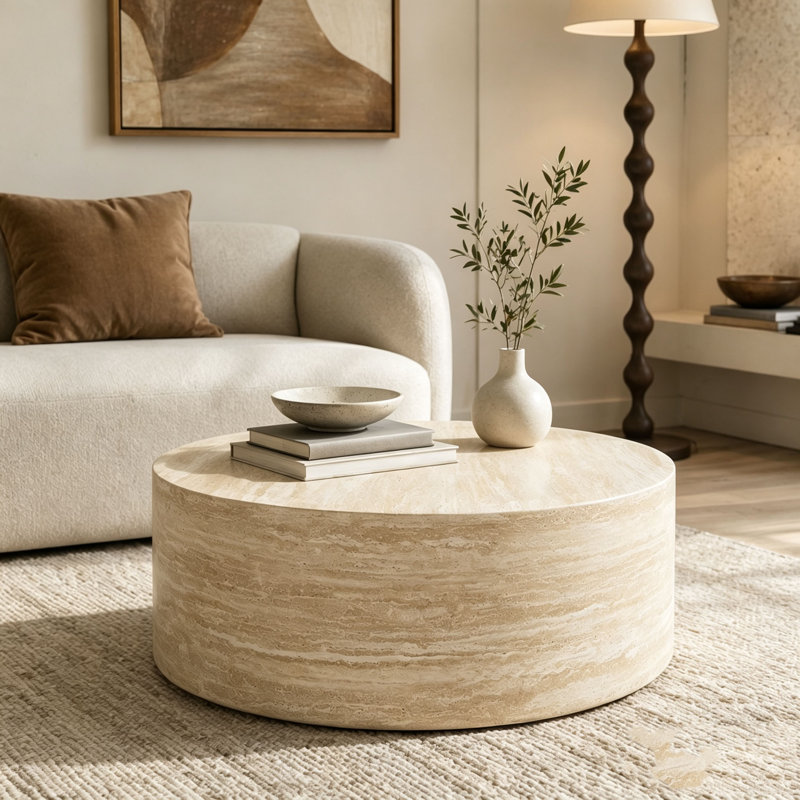 Table basse ronde à motif de marbre