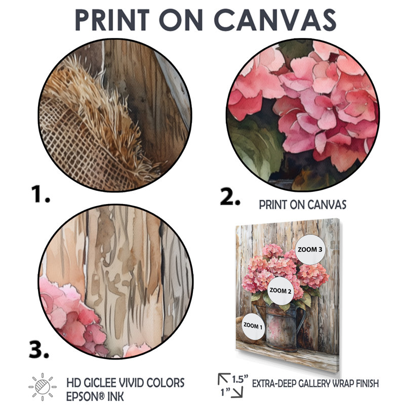 «Rustic Hydrangea Bouquet At The Barn I», art sur toile Hydrangea, Noir, Impression encadrée flottante, H 44 po x l 34 po