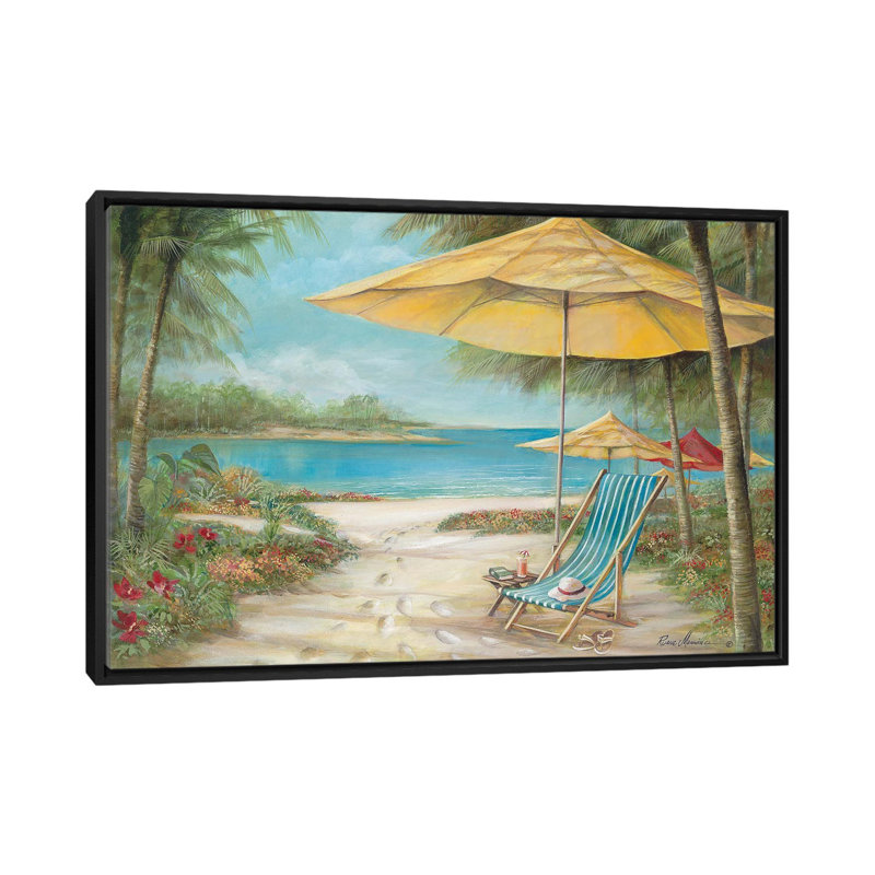 «Relaxing Paradise II» par Ruane Manning - reproduction d'art, H 18 po x l 26 po x P 1,5 po, Toile avec cadre noir, Aucun mat