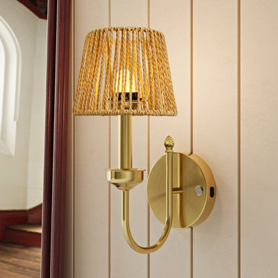 Set of 2 Rechargeable Wireless Dimmable Wall Sconces With Rope Weave Shade & Remote (Set Of 2)