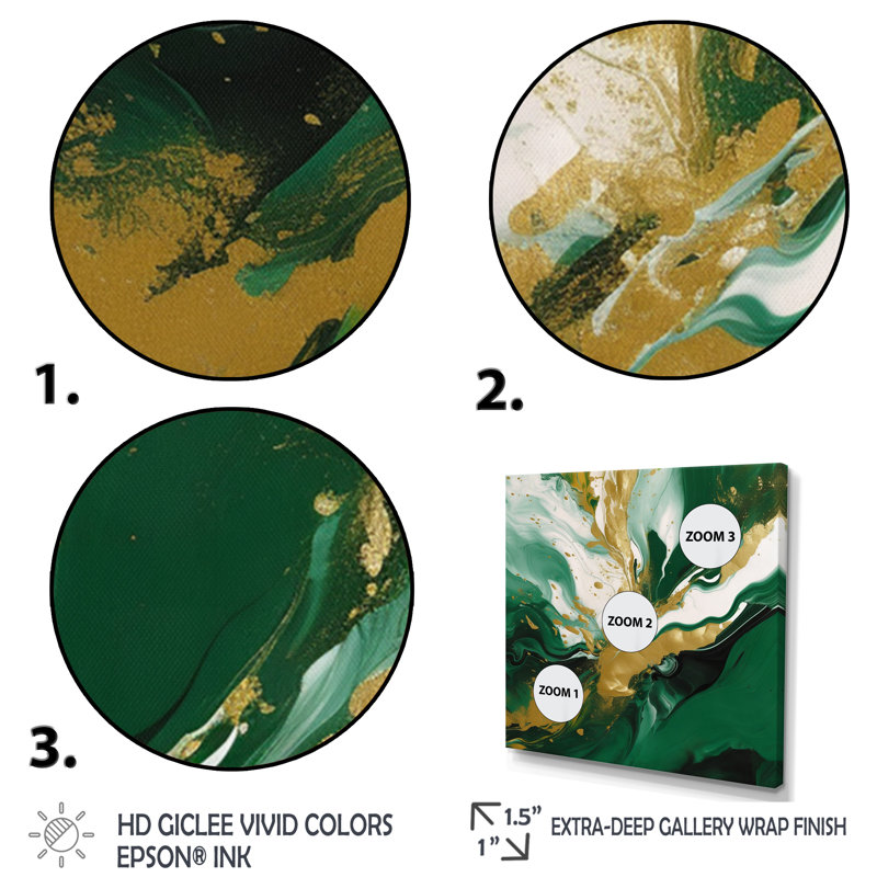 «Green and Gold Liquid Magic II», reproduction d'art sur toile encadrée, Sans cadre, H 24 po x l 24 po, Toile tendue