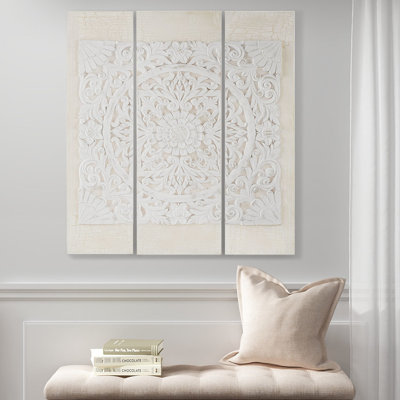 3 Dimensional Resin Canvas Wall Art, , Vintage Look, 11.8" W X 35.5" H Center & 9.25" Sides, Indoor Use Only, Hangers Style,
