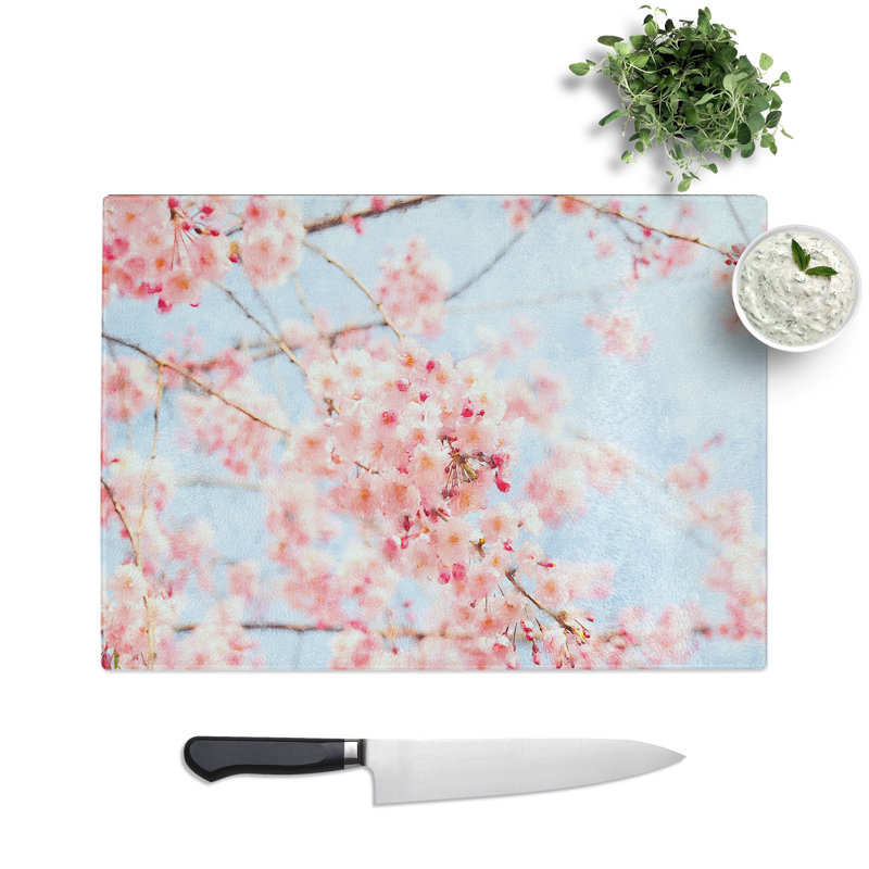 Cherry Blossom Flowers Vol.9 Painting Chopping Board, 0.4cm H x 28.5cm W x 39cm L