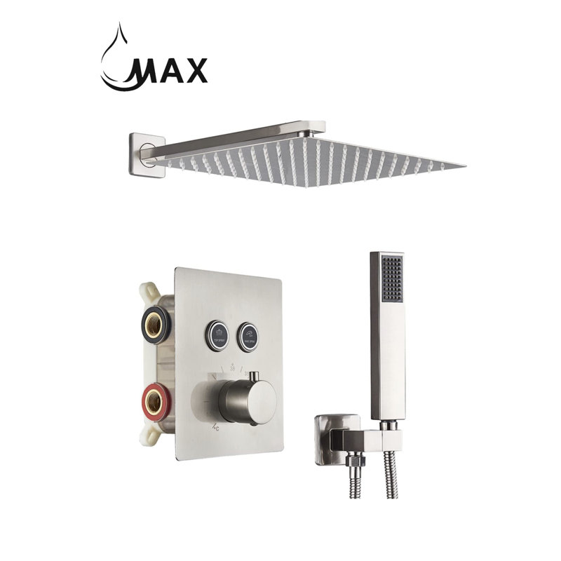 Système de douche thermostatique Système de douche complet avec valve brute, Nickel brossé