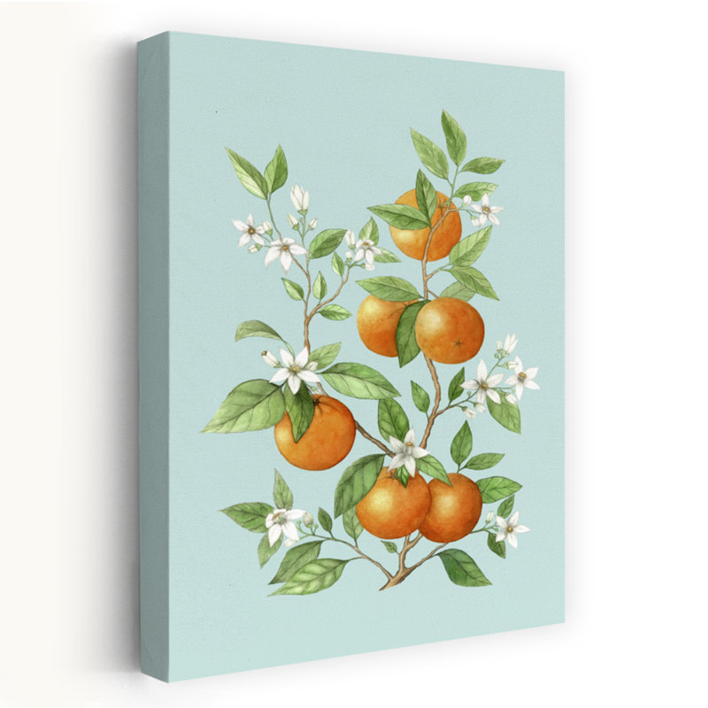 Art contemporain contemporain Summer, H 24 po x l 16 po, Orange/bleu