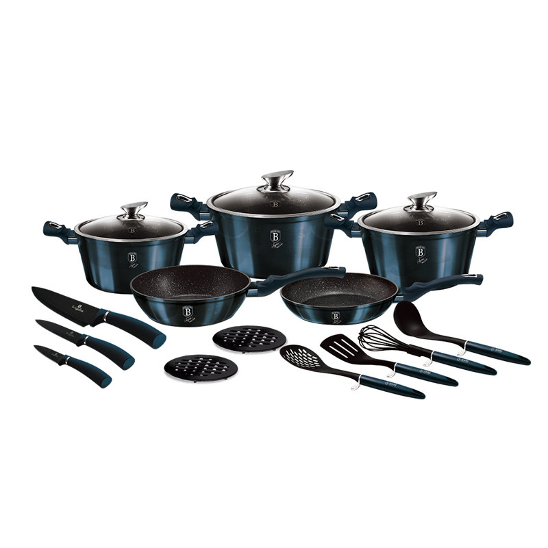 17 - Piece Non-Stick Aluminum Cookware Set, Blue