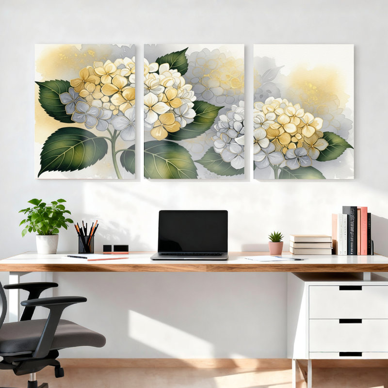Hydrangea, reproduction d'art sur toile tendue sur toile, ensemble de 3, H 30 po x l 60 po