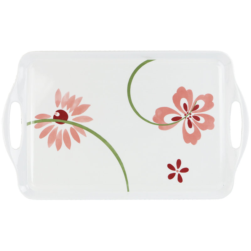 Pretty Pink Rectangular Melamine Serving Tray with Handles