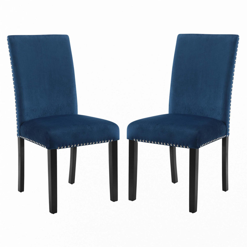 Chaise de salle à manger en velours avec garniture cloutée, Bleu
