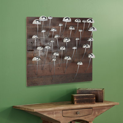 Décoration murale champignon en métal en bois récupéré carré