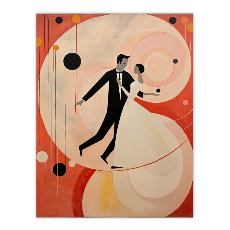 Wall Art Print The First Dance Married Couple Swirls Orange Geometric Oil Painting Poster
