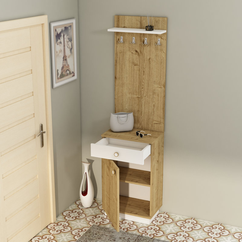 Engelica 50 cm W Hall Tree, White/Sapphire Oak