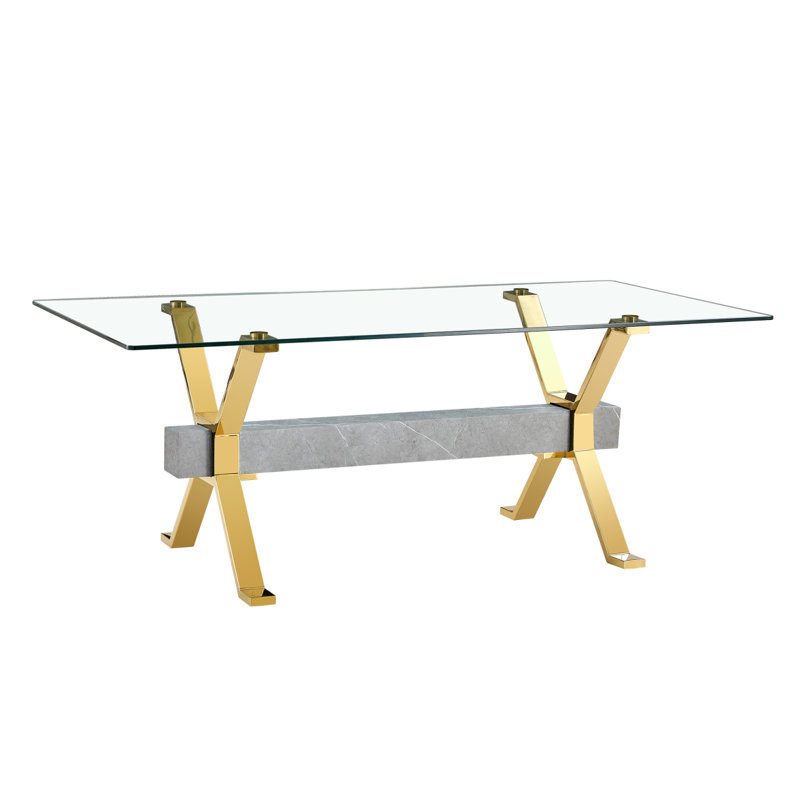 Kaspen Rectangular,dinning table,dining room table, Gold/Silver, 79" L x 39" W