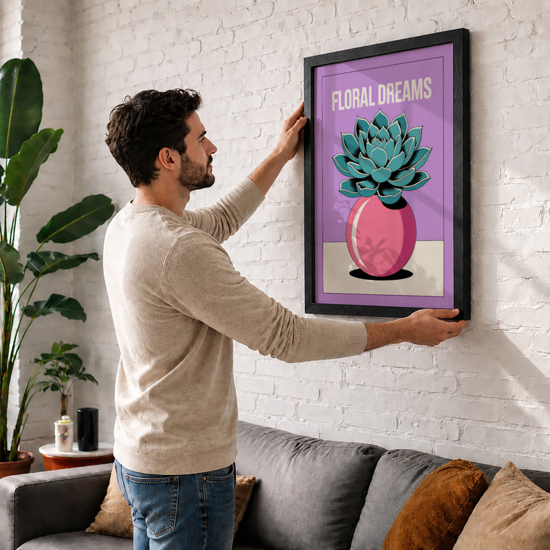 Floral Dreams Modern - Framed Print, A2 - 59.4 x 42.0 cm, Oak