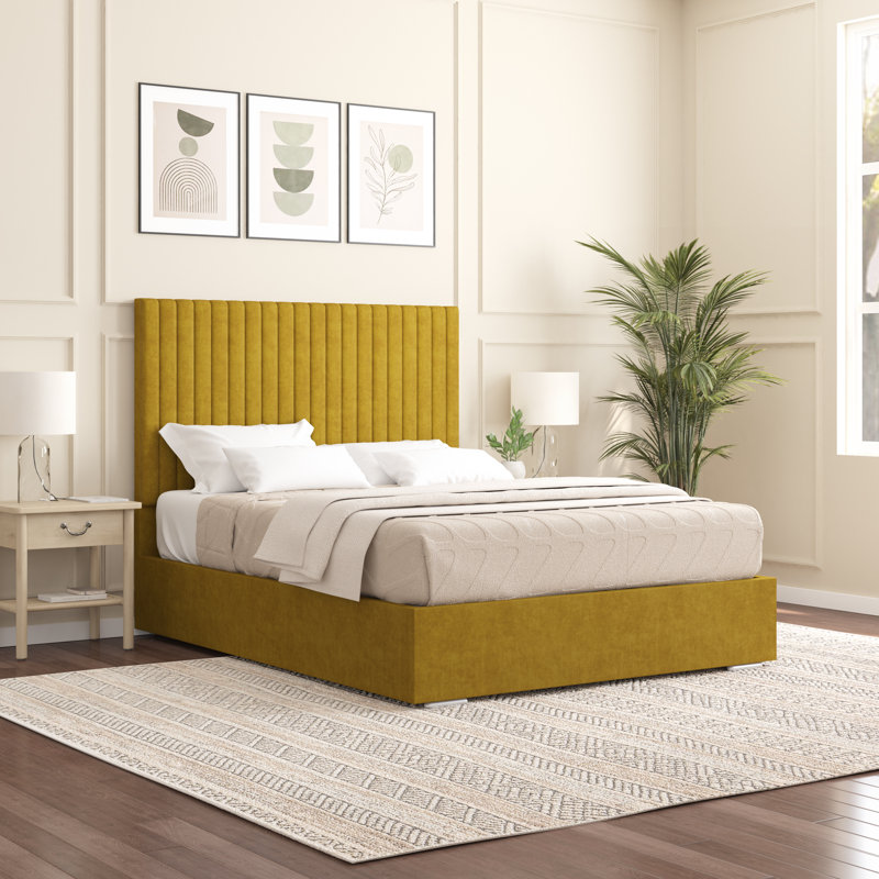 Aidean Upholstered Bed Frame, Double (4'6), Turmeric