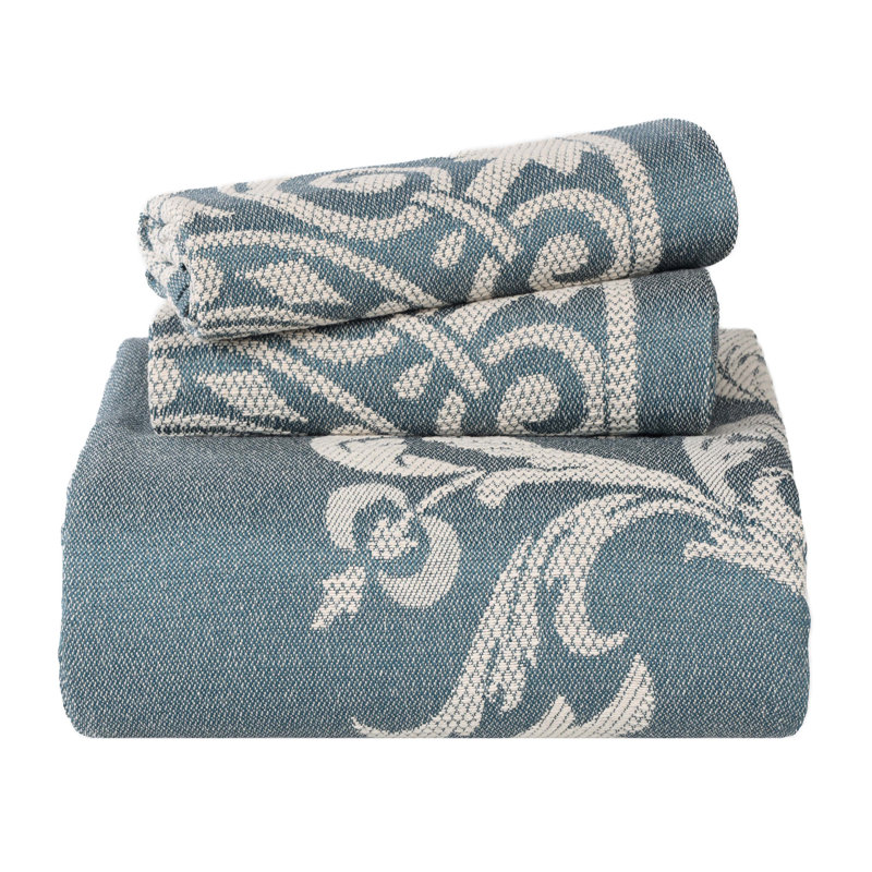Rio Lightweight Cotton Blend Woven Jacquard Traditional Medallion Bedspread/Coverlet Set, Cerulean Blue, Twin + 1 sham