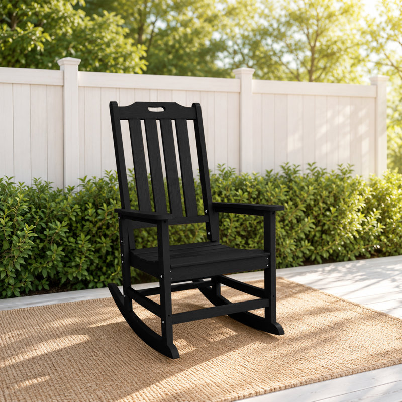 Chaises berçantes noires en PEHD Adirondack pour l'extérieur toutes saisons avec dossier haut confortable, Noir