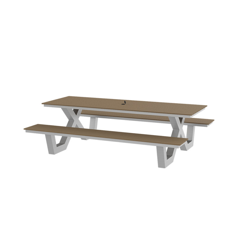 Table de pique-nique rectangulaire 10 personnes Vienna, gris, P 96 po x l 73 po x H 29 po