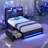 Twin Bedroom Bed Frame With Hidden Storage Headboard And Two Large Drawers; Gaming Bed With Rgb Lighting And Charging Station; Leather Upholstered Platform Bed; E-sports Style Bed; No Spring Mattress Required; Black.-1570319889-1385139828