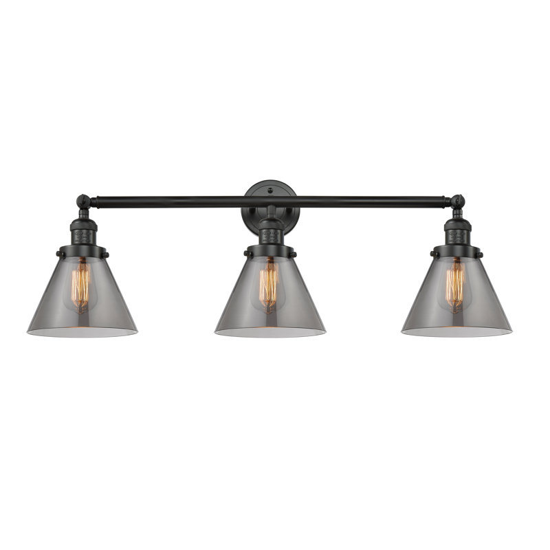 Sartain 3 - Light Dimmable Vanity Light, Smoked, Matte Black, 6 Watt Vinage LED Bulb