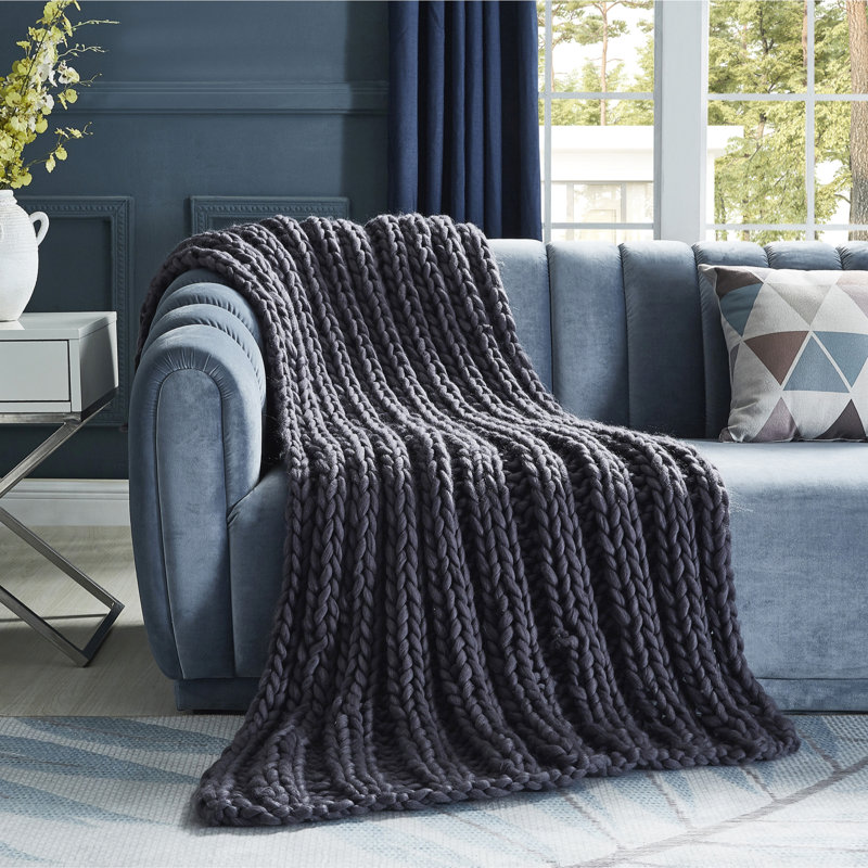 Jeté en tricot Cozy Tyme Keon, Gris foncé, l 40 po x L 60 po