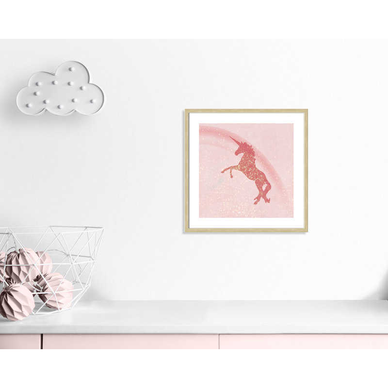 Paillettes licorne 2, H 23,5 po x l 23,5 po x P 1,19 po, Cadre boîte champagne clair