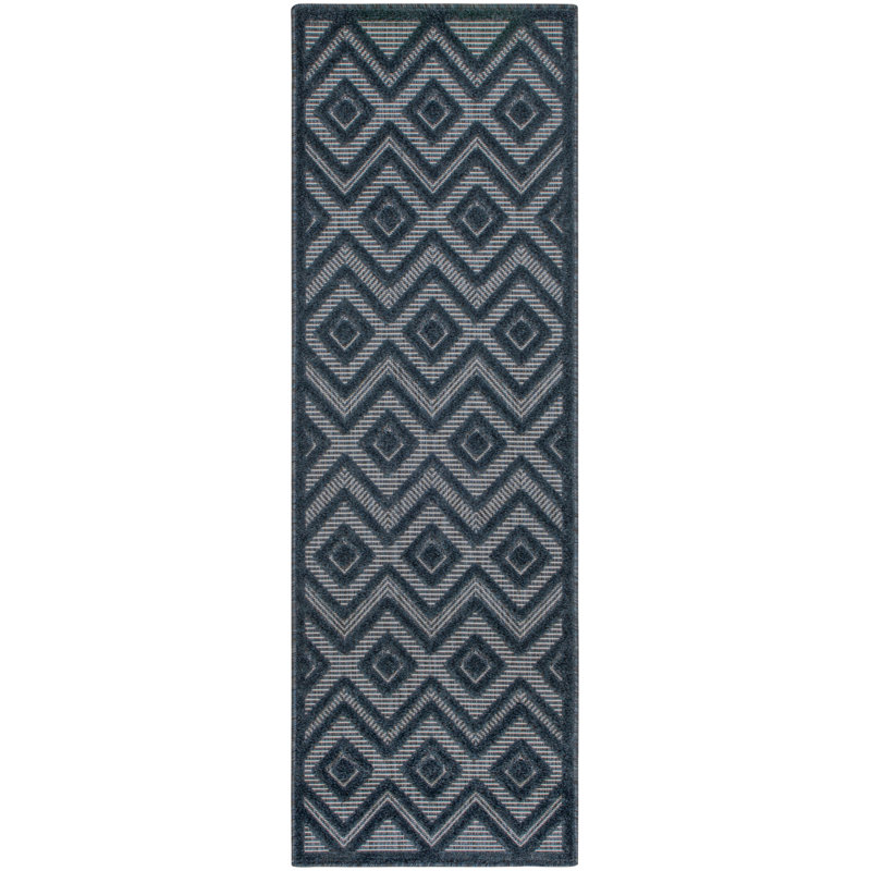 Foundry Select Versatile Diamond Navy Blue Indoor/Outdoor Area Rug, Runner 2' x 6'