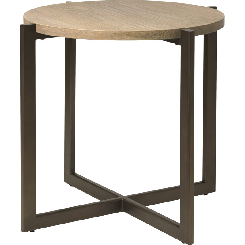 Beach Solid Wood and Metal Round End Table
