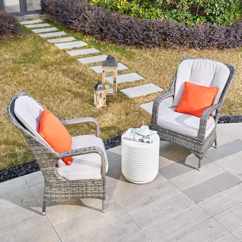 2 - Person Patio Dining Set with Round Table , Cushions Included, Grey