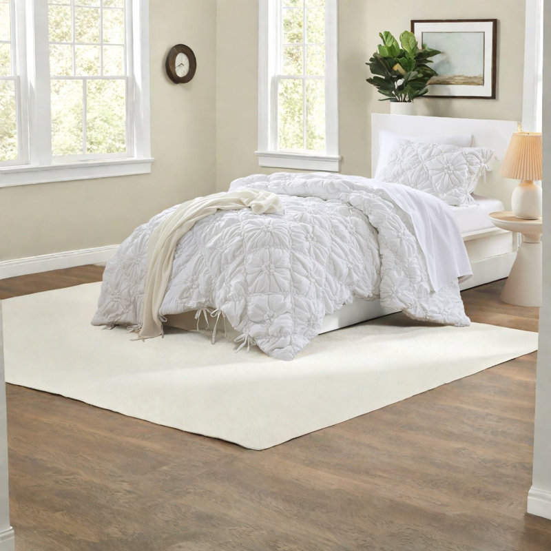 Ensemble de literie pour lit simple texturé, microfibre brossée avec motif floral gonflé pour un confort toutes saisons