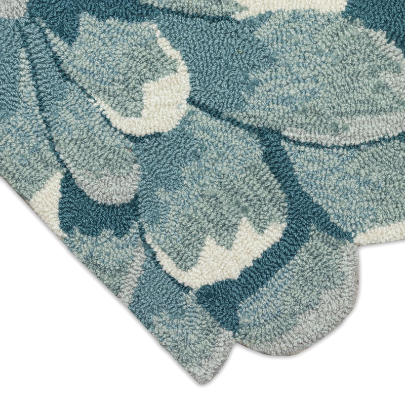 Ismay Floral Polyester Water Resistant Kitchen Mat, Semi-Circle 2'6" x 4', Aqua